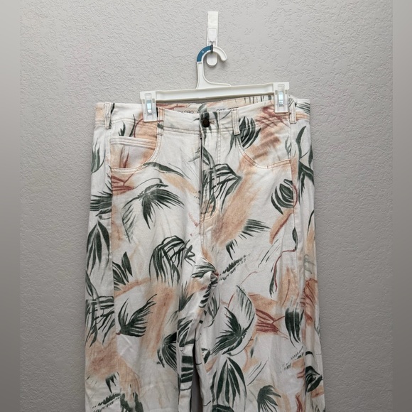 Pilcro Anthropologie Adi Printed Linen Mid Rise Flare Pants Floral Ivory 31T - Picture 3 of 5